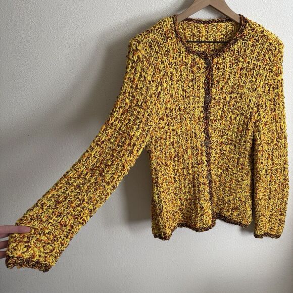 Unbranded Chunky‎ Sweater Womens Medium* Yellow Knit Cardigan Boho Hippie Artsy - Picture 5 of 16